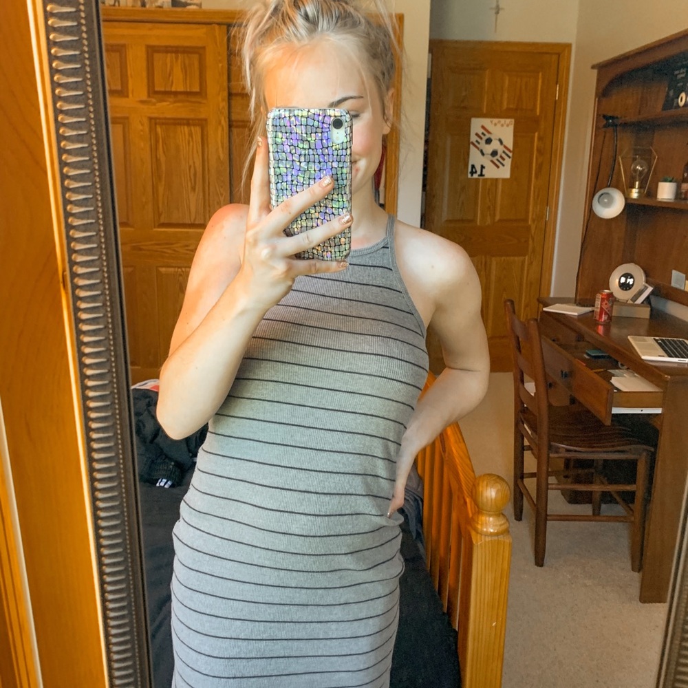 NWOT ribbed and stripe halter bodycon dress